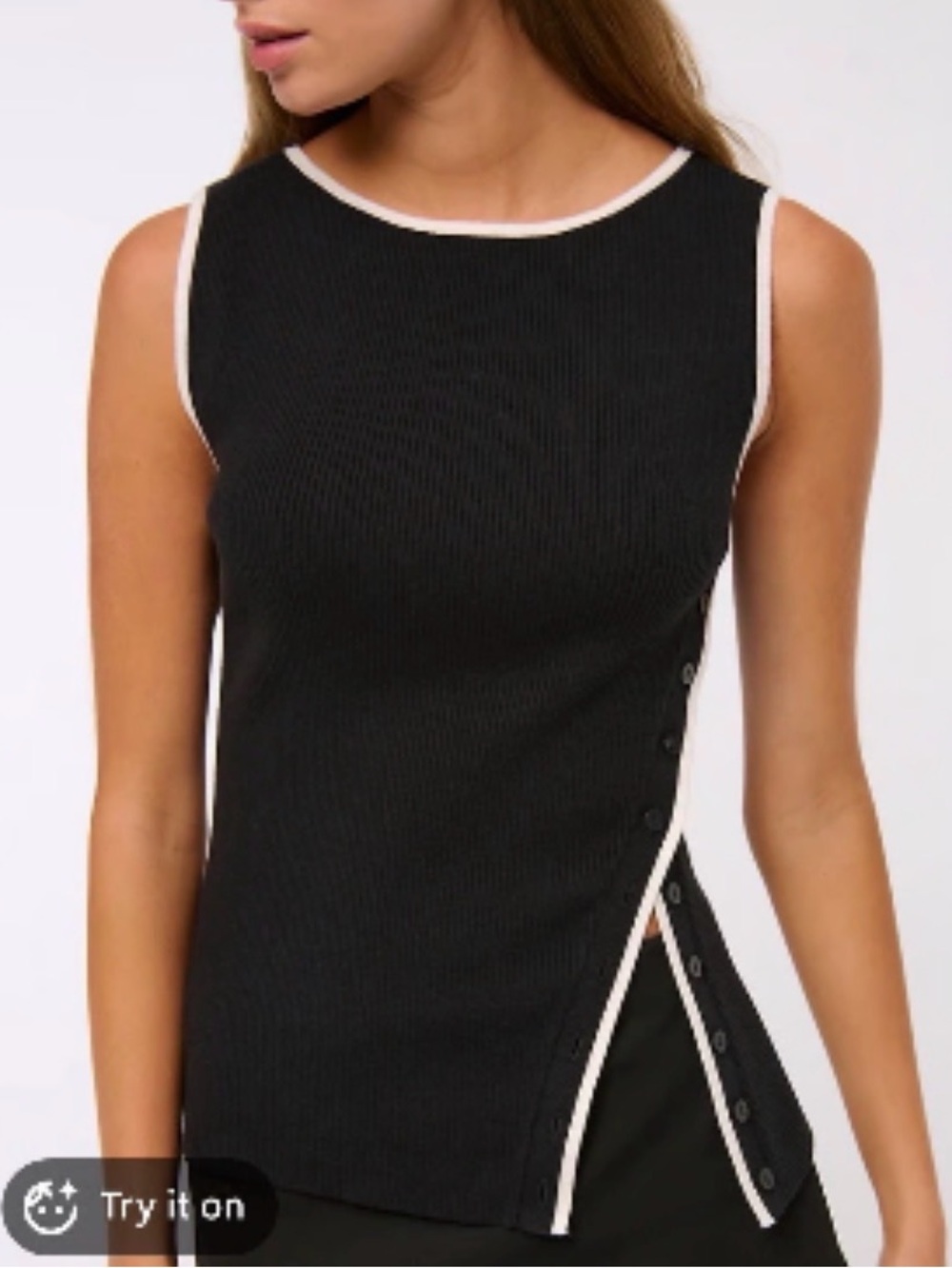 Abercrombie & Fitch Black Ribbed Sleeveless Top with White Trim